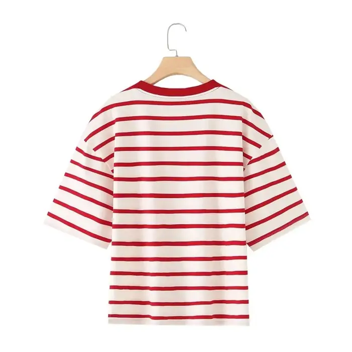Rayé femmes mode T-shirts col rond manches courtes