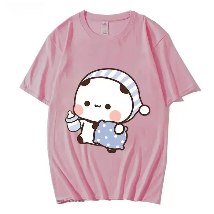 Couple t-shirt mignon BuBu Panda va dormir avec DuDu ours graphique t-shirt femmes vêtements manches