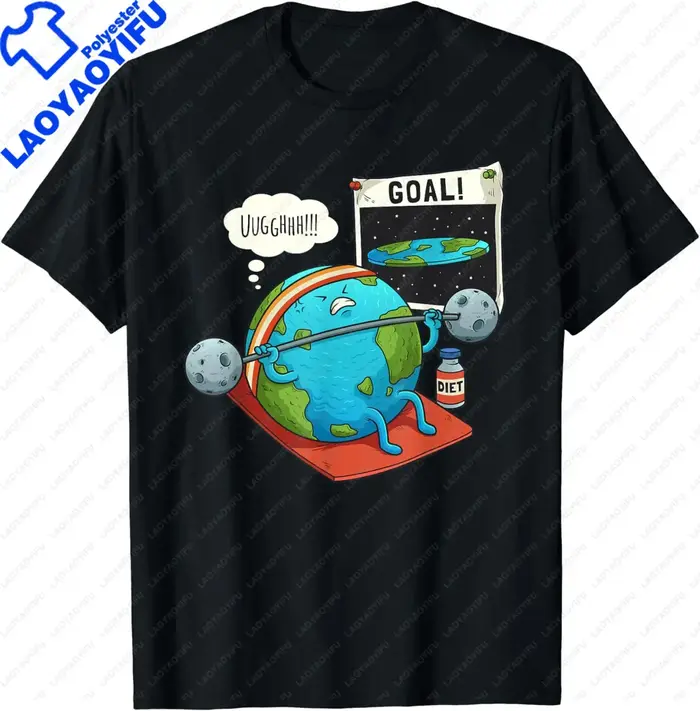 T-shirt amusant Flat Earth Fitness Goal pour hommes, entraînement de gym, mème d'entraînement, vêtem