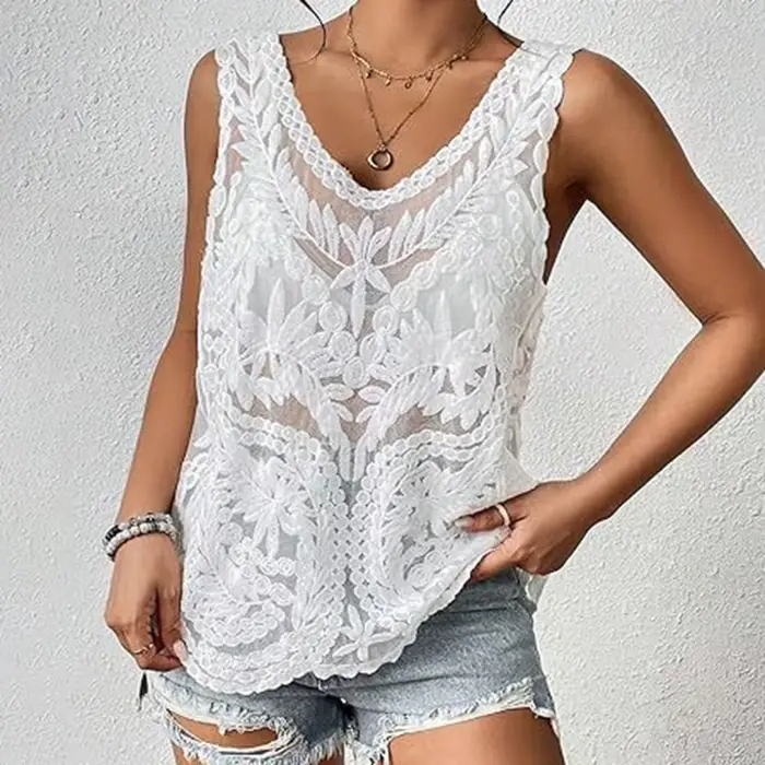Chemise en crochet floral amissié pour femme