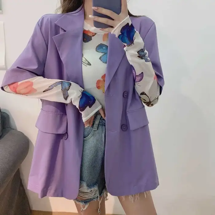 T-shirt avec vêtements imprimés haut violet pour femmes maille 2025