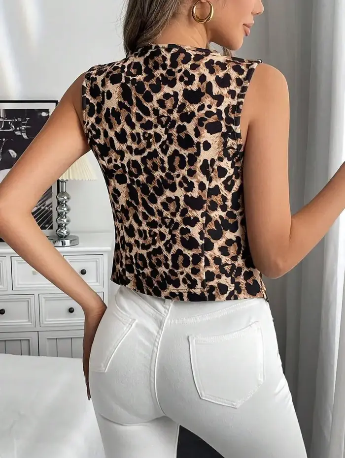 Gilet décontracté pour femme à imprimé léopard