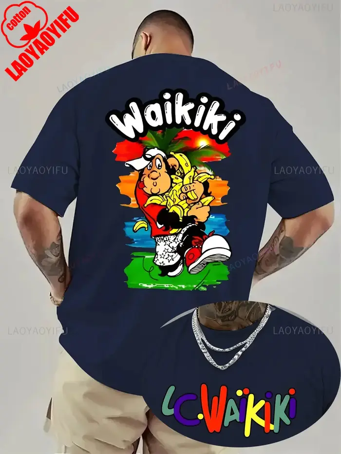 T-shirt en coton pour hommes Waikiki T-shirts graphiques de Surf hawaïen pour hommes imprimé banane 