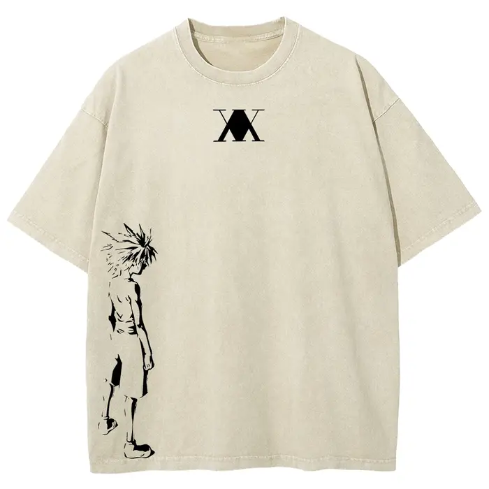 HUNTER × HUNTER Manga T-shirt graphique pour hommes femmes vêtements Killua Zoldyck imprimé lavé surdimensionné T-Shirt à manches courtes coton T-Shirt