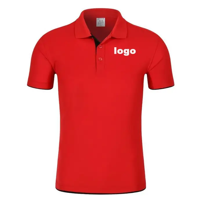 Polo unisexe personnalisé avec logo brodé, noir avec revers et bordure de manche rouges, manches cou