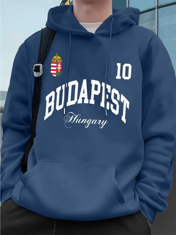 Sweat à capuche imprimé drapeau de l'ongrie du Budapest pour hommes, pull ample sportif, polaire d'h