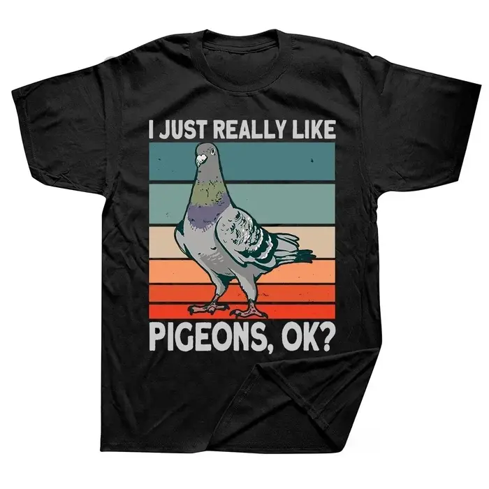Pigeons hurlant à la lune drôle oiseau t-shirt hauts col rond à manches courtes mode