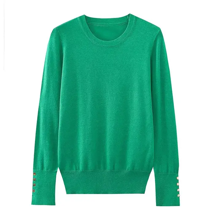 YENKYE automne femmes solide col rond à manches longues basique tricot pull décontracté hauts pullov