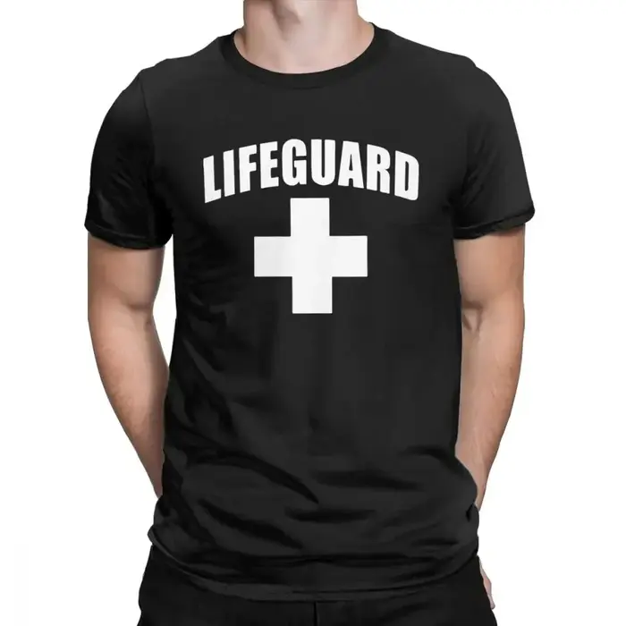 T-Shirts de sauveteur drôles hommes col rond coton t-shirt rouge sauveteur unisexe uniforme T-Shirts