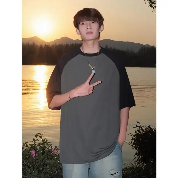 T-Shirt à manches Raglan et panneau contrasté, nouvelle collection été 2025 |   Haut décontracté à m