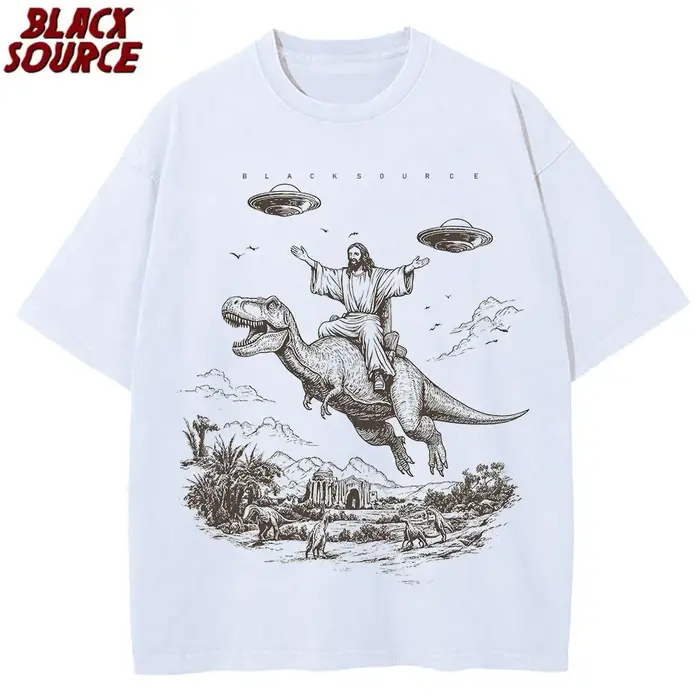 T075 dessin animé dinosaure imprimé mode T-Shirt femmes unisexe lavage en détresse Vintage T-Shirt é