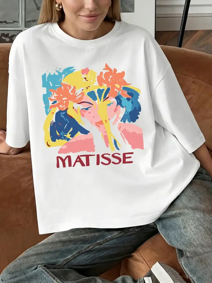 T-shirts en coton imprimés avec émoticônes coréennes pour femmes, hauts surdimensionnés d'été, col r