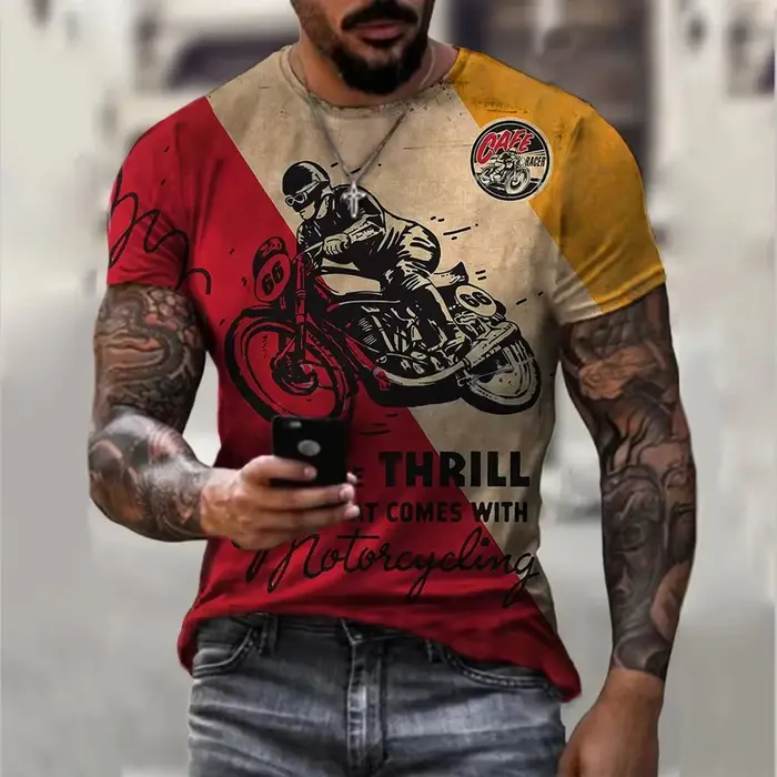 Vintage hommes t-shirt 3D rétro moto t-shirts