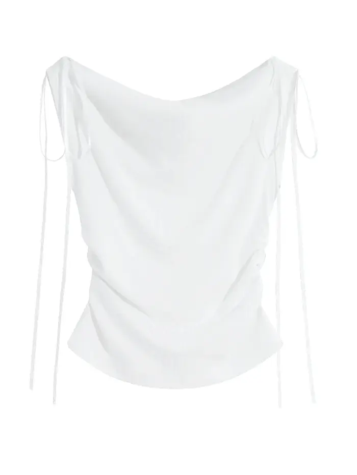 T-shirt femme blanc uni polyvalent à col bénitier Y2K