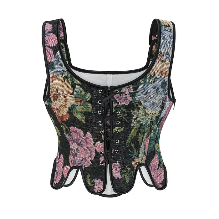 Xingqing Corset culture hauts Sexy femmes français Vintage Floral sans manches cravate Bustier t-shirts dames vêtements été Streetwear