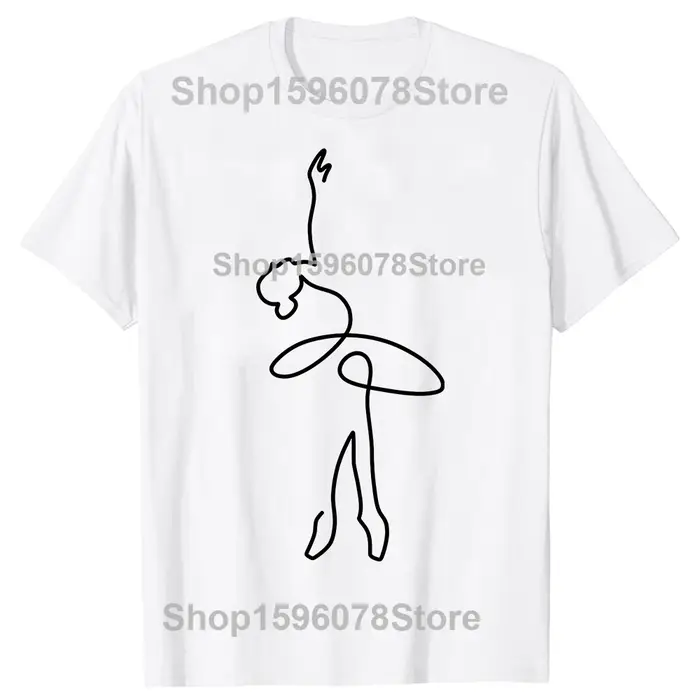 T-shirts amusants BALLERINA LINE ART pour hommes et femmes, t-shirt décontracté à la mode, 100% coto