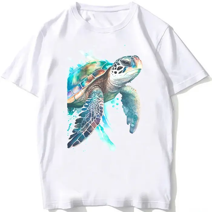 Super mignon tortue de mer baleine requin aquarelle T-Shirt unisexe hommes t-shirts été plage plongée blanc