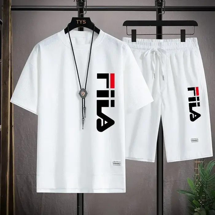 Ensemble T-shirt et short imprimé pour homme, ensemble gaufré confortable pour le sport et les loisi
