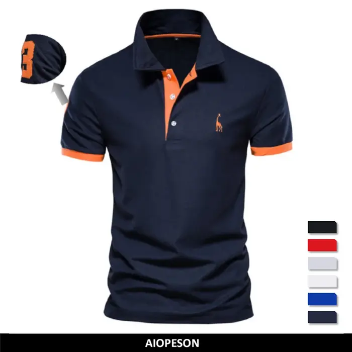 AIOPESON brodé 35% coton polo homme décontracté couleur unie Slim Fit