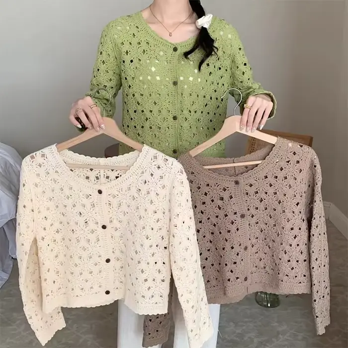 Haut en Crochet à manches longues pour femmes