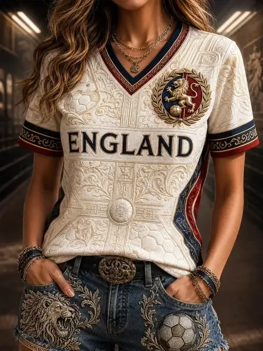 T-shirt de supporter de football d'Angleterre à manches courtes, respirant, séchage rapide, style streetwear, décontracté, tendance, assorti pour la famille 2026