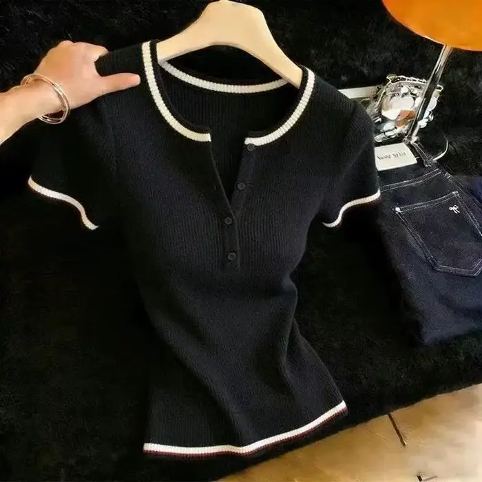 Pull en maille à manches courtes pour femme