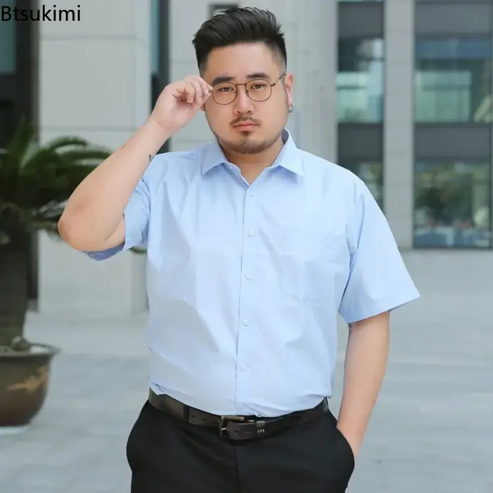 Oversized 7XL 8XL Summer New Men's Dress Shirts Fashion Classic Black White Short Sleeve Business Social Formal Clothing