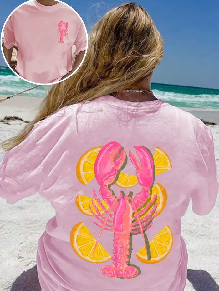 Femmes 100% coton homard citron tranche graphique T-Shirt à manches courtes haut d'été