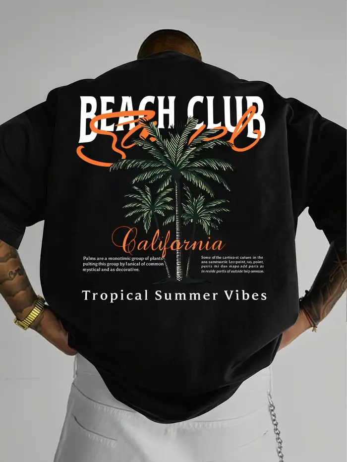 T-shirt pour homme en coton 100% doux de qualité supérieure avec imprimé palmier California Beach Club