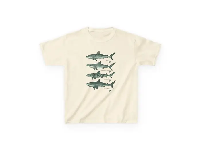 T-shirt d'espèces de requin, t-shirt de biologie marine de style vintage, chemise éducative en coton
