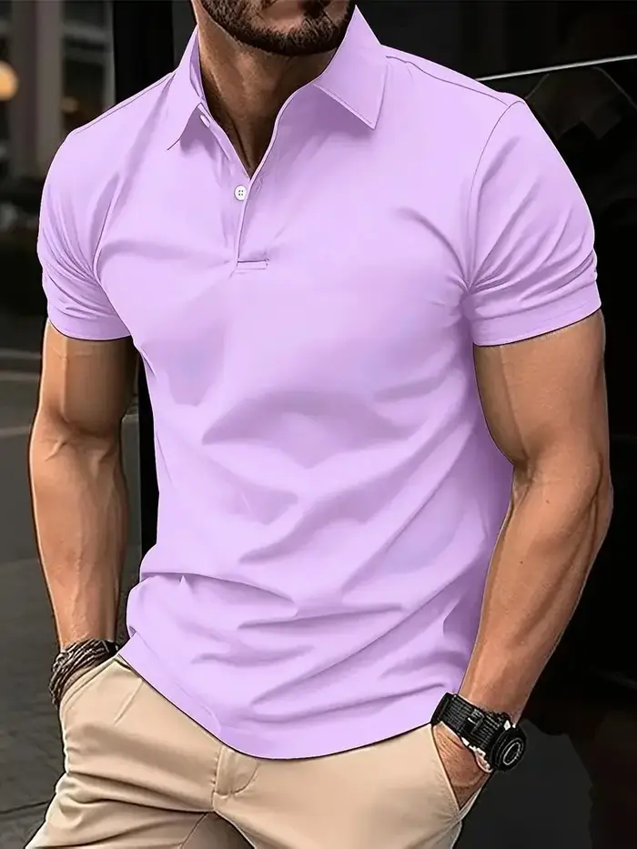 Été nouvelle chemise POLO couleur unie décontracté hommes boutonné revers manches courtes