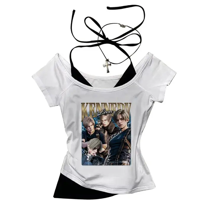 Leon Kennedy crop top vintage corset shoujo girl style harajuku summer cropped Aesthetic Slim Fit Cu