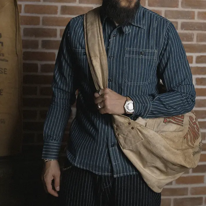 Wabash-Chemise de Travail à Rayures pour Homme, Vêtement en Denim Vintage, avec Trou de Ventilation,