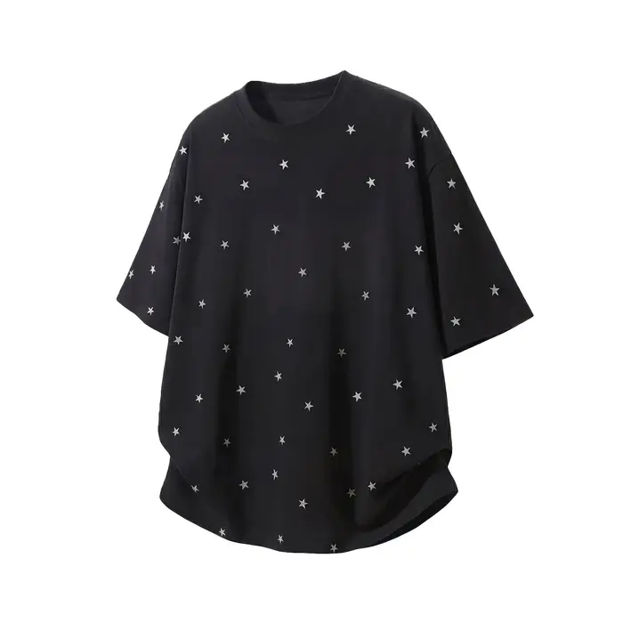 T-shirt Rétro à Manches Courtes Motif Étoiles 2026 – Nouvelle Collection Homme Été en Coton Pur Coup