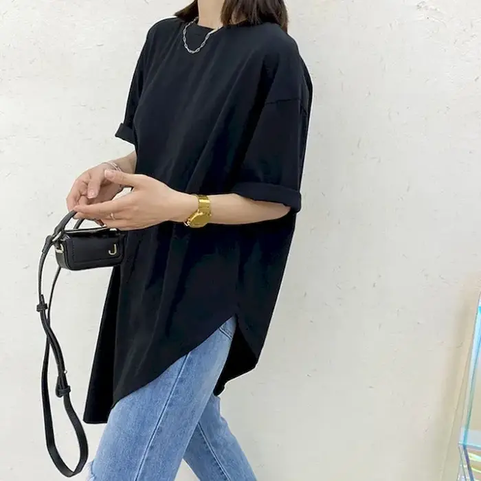 2025 été nouveau T-shirt femme 100% coton coréen irrégulier à manches courtes T-shirt jupe longue no