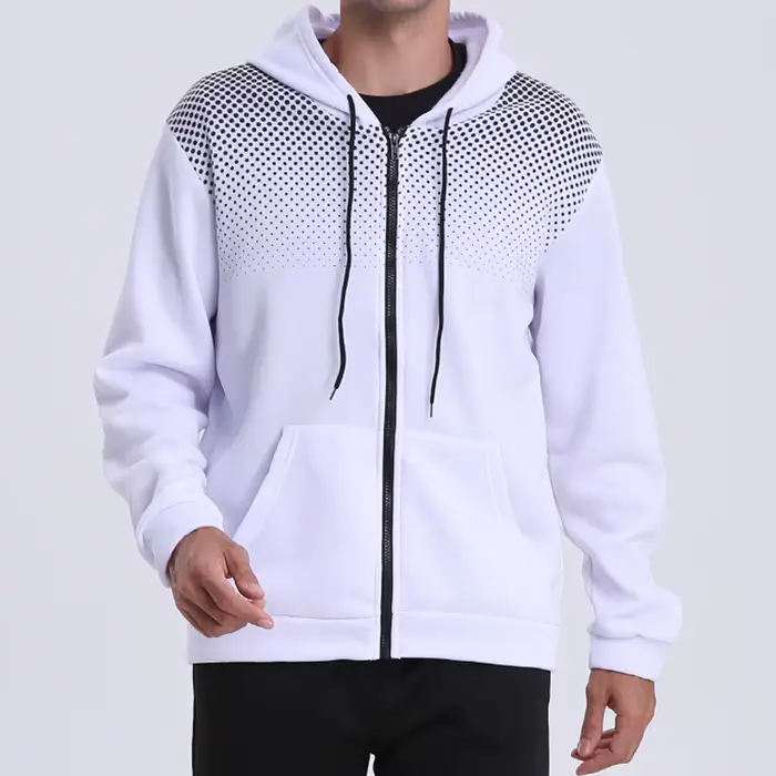 Sweat à capuche zippé pour hommes poche à pois imprimé