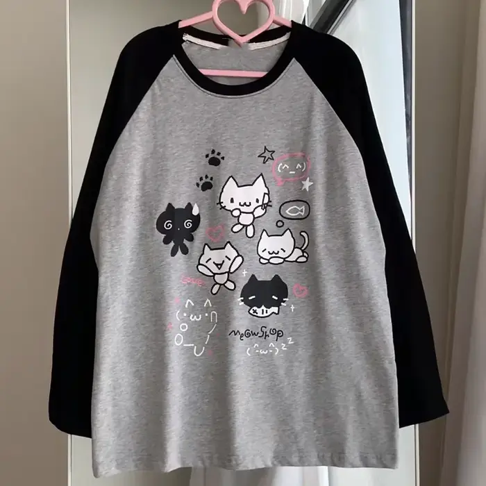 T-Shirt à Manches sulfet Col Rond en Coton pour Femme, Streetwear, Décontracté, à la Mode, Y2k