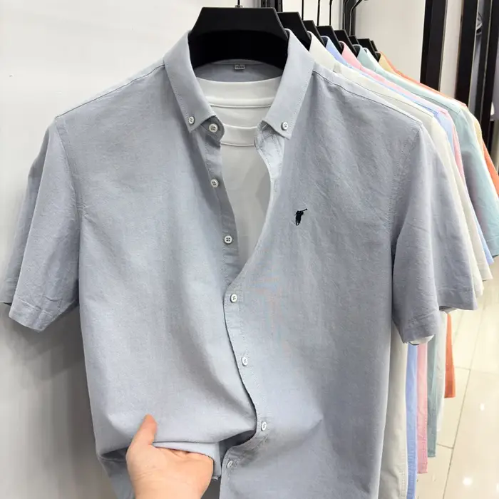 Chemise à manches courtes 100% coton Été classique couleur unie marque de luxe