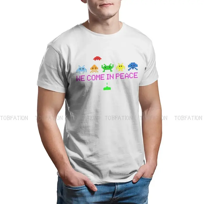 T-shirt «We Come In Peace» pour homme, haut Hip Hop, créatif et décontracté, en Polyester