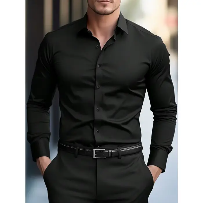 2025 chemise pour hommes flambant neuf couleur unie à manches longues intelligent décontracté quatre saisons élastique