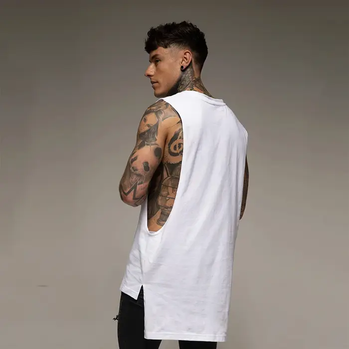 Chemise de sport en coton pour hommes, haut de sport, vêtements de fitness d'été, chemise d'entraînement, chemise longue pour hommes, Hip Hop