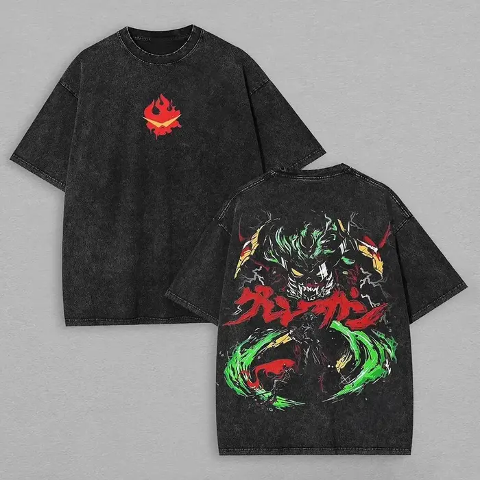T-shirt graphique Tengen Toppa Gurren Lagann, style vintage délavé, rétro, streetwear, unisexe, surd
