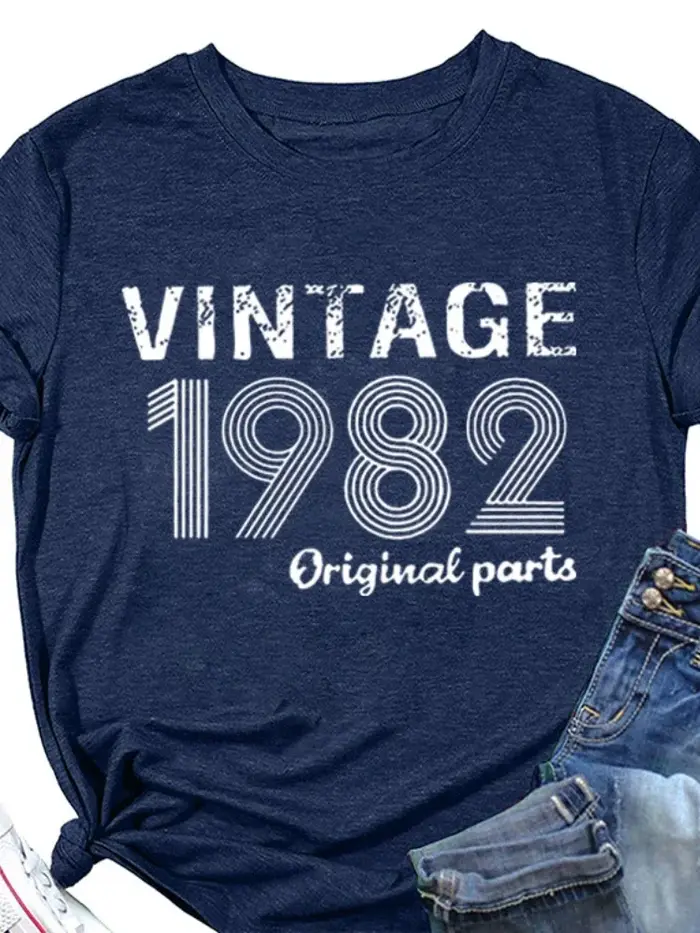 Vintage 1982 Original impression femmes t-shirt à manches courtes col rond lâche