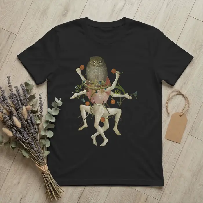T-shirt pour hommes, en coton, à manches courtes, col rond, avec motif Hibou de Hieronymus Bosch, Th