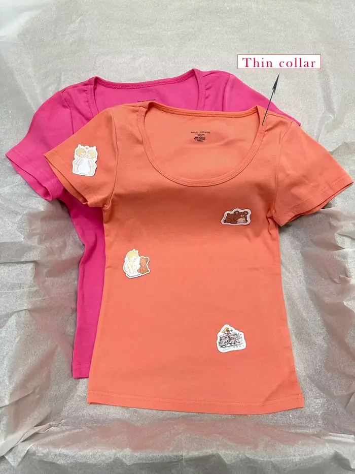 Nouveaux T-shirts Slim Orange Femme Été Col Rond Manches Courtes Coton Décontracté Simple Uni Polyvalent Basique