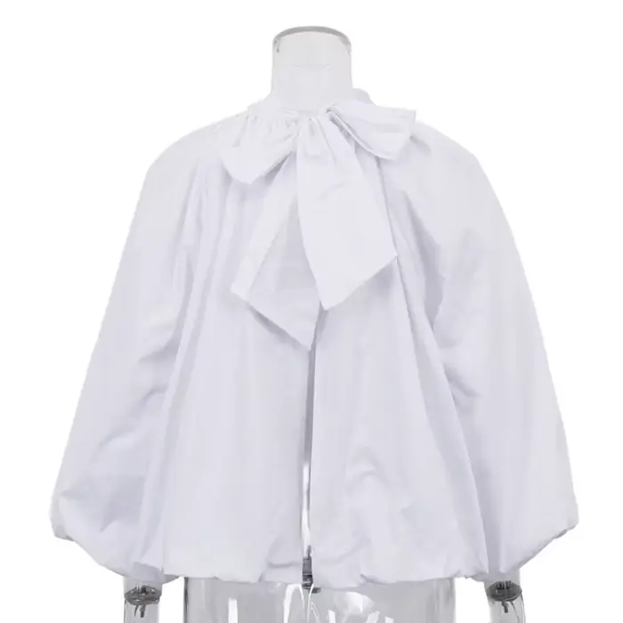 Chemisier blanc à manches bouffantes style français pour femme