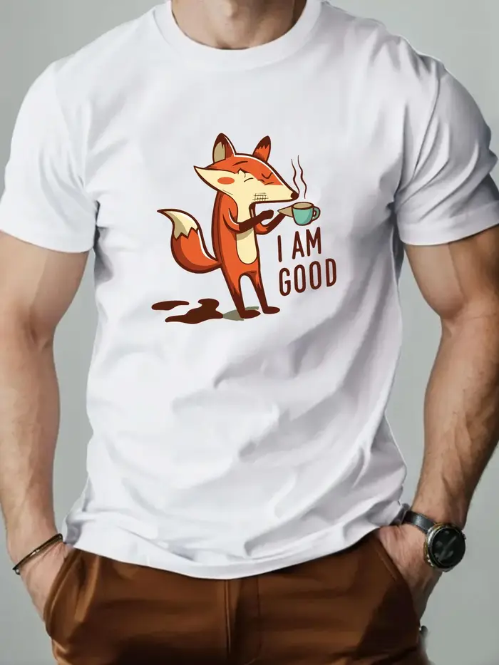 T-Shirt homme Animal renard dessin animé motif été loisirs respirant 100% coton col rond