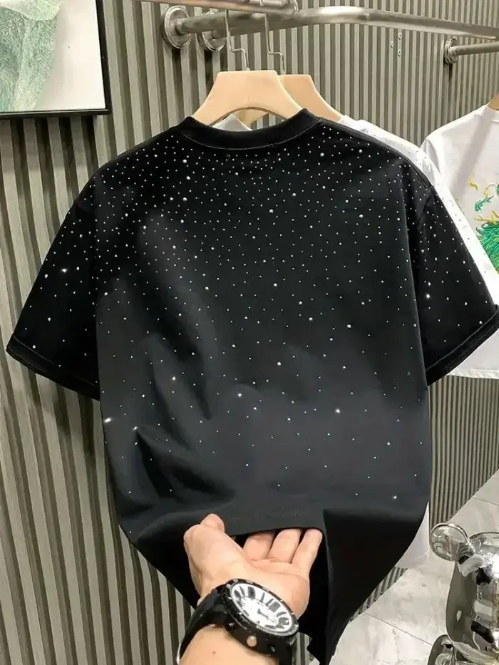 Nouveau luxe hommes T-shirt diamant chaud imprimé demi manches mode col rond décontracté été haut de