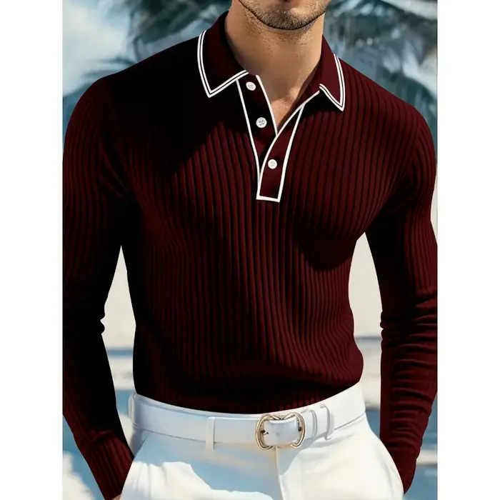 Nouveau Polo Tricoté à Manches Longues pour Homme, en Coton Classique avec Patte de Boutonnage, Idéa