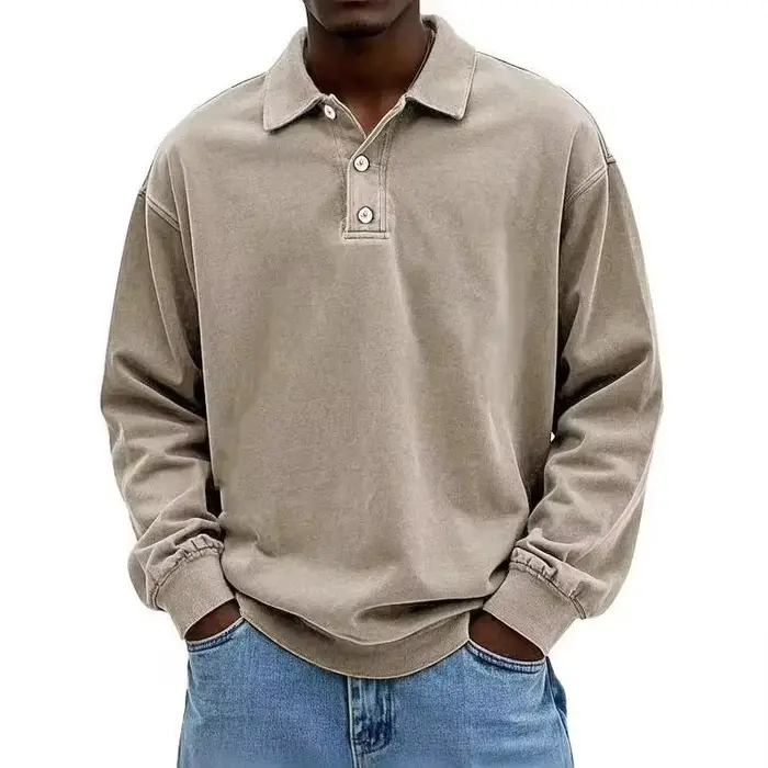 Polo Homme 2025 – Nouveau Modèle Décontracté Polyvalent à Col Rabattu et Manches Longues Boutonnées – Vêtements pour Hommes